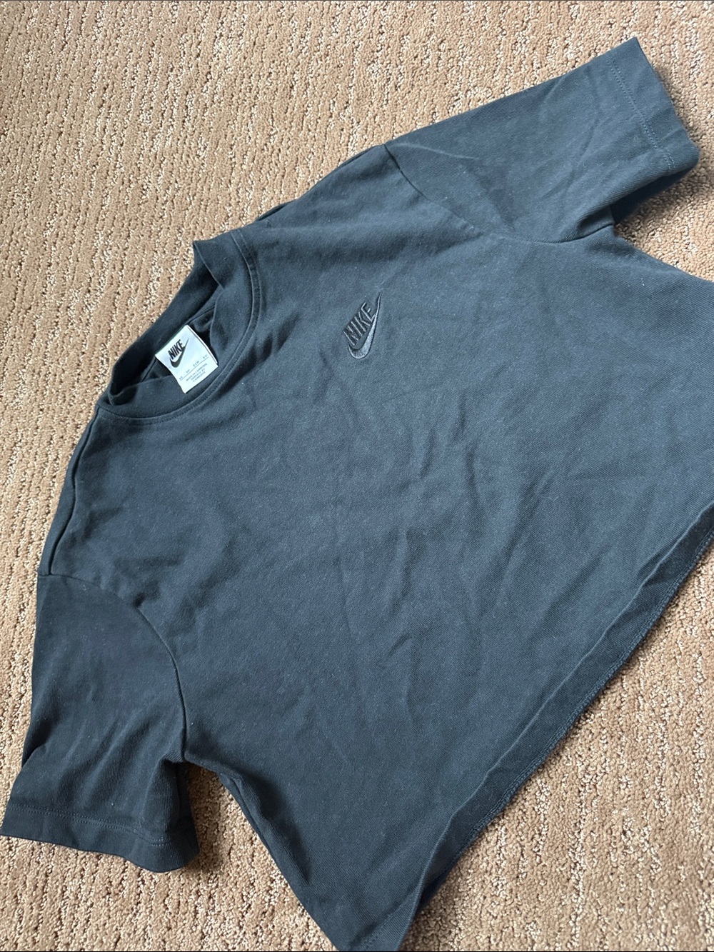 Nike Black Embroidered Swoosh Cropped Tee